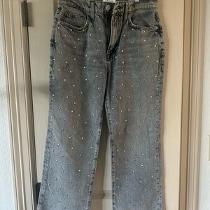 Frame Denim Gray Straight Leg Jeans with Stud Detail